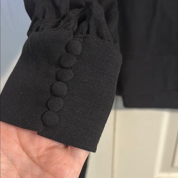 LANE BRYANT 14 16 Black Long Sleeve Ruched Tie Front Blouse Draped Neckline - Picture 6 of 6